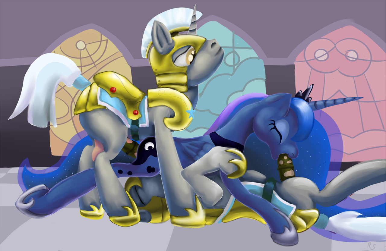 88972 - explicit, artist:ragingsemi, princess luna, pony, g4, 69 position,  balls, blowjob, cunnilingus, female, group sex, luna gets all the  stallions, male, mmf threesome, nudity, oral, penis, royal guard, sex,  ship:guardluna, spitroast,