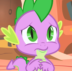 Size: 1104x1078 | Tagged: safe, screencap, spike, dragon, g4, owl's well that ends well, season 1, baby, baby dragon, cropped, cute, cute little fangs, fangs, green eyes, looking up, male, purple scales, purple skin, sad, sadorable, slit pupils, solo, spikabetes