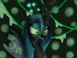 Size: 1024x768 | Tagged: dead source, safe, artist:minecraftgal240, queen chrysalis, changeling, changeling queen, g4, female, glowing eyes