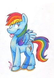 Size: 748x1084 | Tagged: safe, artist:iceberglonely, rainbow dash, pegasus, pony, g4, female, mare, solo, tongue out, traditional art