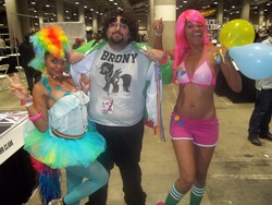 Size: 4288x3216 | Tagged: safe, artist:xaleux, pinkie pie, rainbow dash, human, g4, brony, clothes, convention, cosplay, irl, irl human, photo, shirt