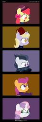 Size: 1640x4650 | Tagged: safe, artist:dtcx97, apple bloom, dinky hooves, rumble, scootaloo, sweetie belle, post-crusade, g4, clothes, cutie mark crusaders, fez, glasses, hat, scarf, sweater, turtleneck