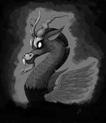 Size: 1059x1240 | Tagged: safe, artist:theinkbot, discord, g4, bust, grayscale, male, monochrome, profile, solo