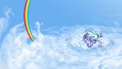 Size: 1920x1080 | Tagged: safe, artist:theinkbot, cloudchaser, pegasus, pony, g4, cloud, cloudy, female, mare, rainbow, sleeping, solo