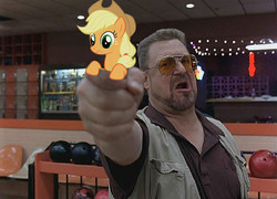 Size: 594x427 | Tagged: safe, applejack, g4, applestare, the big lebowski, walter sobchak