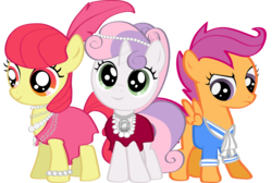 Size: 2980x2000 | Tagged: safe, artist:pa0oliitahw, apple bloom, scootaloo, sweetie belle, pony, g4, 20's fashion, clothes, cutie mark crusaders, dress, female, filly, high res, simple background, transparent background