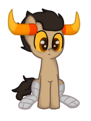 Size: 446x594 | Tagged: safe, artist:poofypegasus, pony, amputee, bull horns, homestuck, horns, ponified, prosthetic leg, prosthetic limb, prosthetics, robotic leg, simple background, sitting, species swap, tavros nitram, transparent background