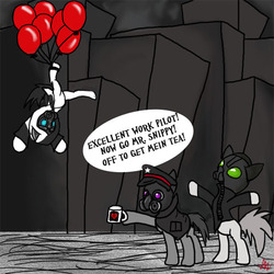 Size: 500x500 | Tagged: safe, artist:theawkwardturtle, balloon, comic, mr. snippy, ponified, romantically apocalyptic, ze pilot, zee captain
