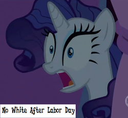 Size: 763x702 | Tagged: safe, edit, edited screencap, screencap, rarity, pony, g4, suited for success, aristocrat, cropped, elitism, fashion, female, labor day, misleading thumbnail, solo, white