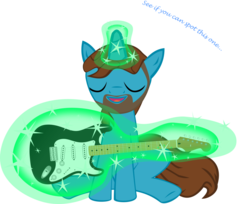 Size: 990x807 | Tagged: safe, artist:shimmerscroll, pony, unicorn, beard, classic rock ponies, electric guitar, eric clapton, eyes closed, facial hair, fender stratocaster, glowing horn, guitar, horn, levitation, magic, magic aura, male, musical instrument, musician, ponified, rock (music), simple background, sitting, stallion, telekinesis, transparent background