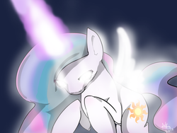 Size: 1600x1200 | Tagged: safe, artist:ayuma-kun, princess celestia, alicorn, pony, g4, female, glowing eyes, magic, mare, solo, transformation