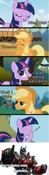 Size: 268x960 | Tagged: safe, applejack, twilight sparkle, g4, asdfmovie, give me your face, optimus prime, transformers