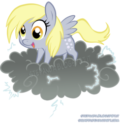 Size: 700x716 | Tagged: safe, artist:stepandy, derpy hooves, pegasus, pony, g4, chibi, cloud, female, lightning, mare