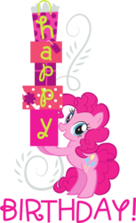 Size: 2036x3322 | Tagged: safe, pinkie pie, earth pony, pony, g4, official, bipedal, birthday, female, happy, happy birthday, hasbro, high res, hoof hold, present, simple background, solo, stock vector, transparent background