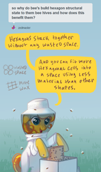 Size: 534x900 | Tagged: dead source, safe, artist:dimespin, bumblesweet, bee, pony, g4, bee box, beehive, beekeeper, female, mylittlebeekeeper, solo