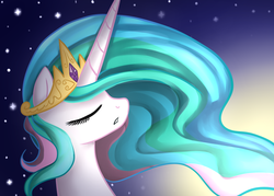 Size: 1400x1000 | Tagged: dead source, safe, artist:maplesunrise, princess celestia, pony, g4, bust, eyes closed, female, portrait, profile, solo