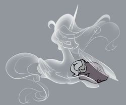 Size: 817x684 | Tagged: safe, artist:egophiliac, princess celestia, princess luna, ghost, pony, moonstuck, g4, blanket, grayscale, monochrome, see-through, sleeping, spirit, spiritlestia, wing blanket, woona