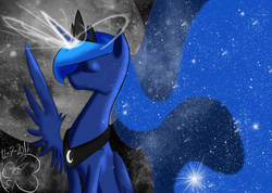 Size: 1303x927 | Tagged: safe, artist:theaceofclubs, princess luna, alicorn, pony, g4, eyes closed, female, mare, solo, stars