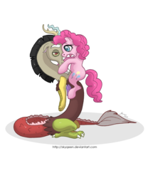 Size: 900x1080 | Tagged: safe, artist:almairis, discord, pinkie pie, draconequus, earth pony, pony, g4, duo, duo male and female, female, male, mare, simple background, transparent background