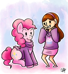 Size: 800x878 | Tagged: safe, artist:steveholt, pinkie pie, g4, clothes, crossover, gravity falls, mabel pines, male, sweater