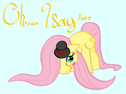 Size: 800x600 | Tagged: safe, artist:kiki-bunni, fluttershy, g4, blushing, dapper, hat, monocle, monocle and top hat, top hat