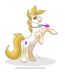 Size: 600x673 | Tagged: safe, artist:almairis, oc, oc only, pony, unicorn, female, glowing gems, jewelry, mare, necklace, rearing, solo