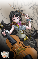 Size: 1033x1600 | Tagged: safe, artist:mauroz, octavia melody, human, cello, female, humanized, lidded eyes, musical instrument, my little pony logo, solo