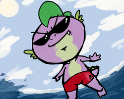 Size: 900x720 | Tagged: safe, artist:norg17, spike, g4, beach, sunglasses, trunks