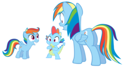 Size: 900x506 | Tagged: dead source, safe, artist:adavis959, artist:chromadancer, rainbow dash, scootaloo, spike, dragon, pegasus, pony, g4, my little pony: friendship is magic, the return of harmony, butt, female, filly, gritted teeth, male, mare, new rainbow dash, open mouth, palette swap, plot, rainbutt dash, recolor, shocked, simple background, teeth, transparent background, trio, vector