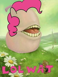 Size: 2346x3125 | Tagged: safe, artist:ohmyani, artist:ursulav, pinkie pie, chipmunk, g4, ambiguous gender, biting pear of salamanca, high res, lolwut, pear, solo, species swap