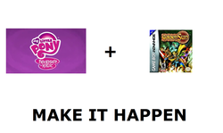 Size: 1337x796 | Tagged: safe, g4, all caps, exploitable meme, golden sun, make it happen, meme, meta, my little pony logo