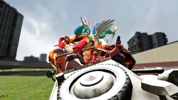 Size: 900x506 | Tagged: safe, artist:crackernut, princess celestia, g4, 3d, car, engineer, engineer (tf2), explosion, gmod, gun, medic, medic (tf2), scout (tf2), team fortress 2