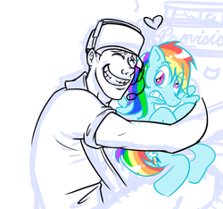 Size: 679x635 | Tagged: safe, artist:timotei-chan, rainbow dash, g4, hug, scout (tf2), team fortress 2