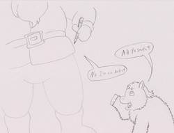 Size: 3203x2447 | Tagged: safe, artist:santanon, fluffy pony, dialogue, fluffy pony original art, grayscale, head out of frame, high res, monochrome, santa claus, speech bubble, traditional art