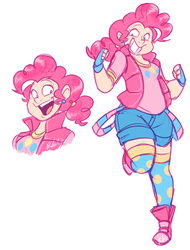 Size: 637x840 | Tagged: safe, artist:bechnokid, pinkie pie, human, g4, cartoony, female, humanized, plump, suspenders