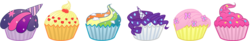 Size: 727x120 | Tagged: safe, artist:farris, applejack, fluttershy, pinkie pie, rainbow dash, rarity, twilight sparkle, g4, cupcake, food, mane six, rainbow and cupcakes, rainbow cupcake, simple background, transparent background