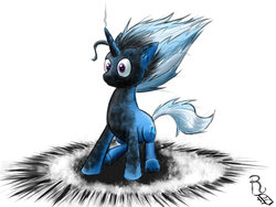 Size: 1024x768 | Tagged: safe, artist:ravenousdrake, trixie, pony, unicorn, g4, explosion, female, scorched, solo, soot