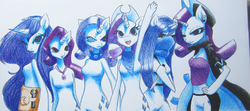 Size: 1280x569 | Tagged: safe, artist:digsie, rarity, anthro, g4, multeity, solo