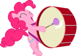 Size: 10054x7406 | Tagged: safe, artist:emedina13, pinkie pie, earth pony, pony, a friend in deed, g4, ^^, absurd resolution, bipedal, drums, eyes closed, female, happy, mare, musical instrument, open mouth, simple background, transparent background, vector