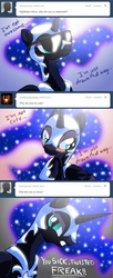 Size: 650x1590 | Tagged: dead source, safe, artist:alfa995, nightmare moon, g4, ask, blushing, sunglasses, tsundere moon, tumblr