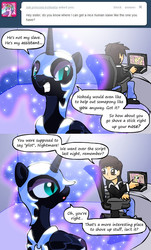 Size: 650x1075 | Tagged: dead source, safe, artist:alfa995, nightmare moon, g4, ask, self insert, tumblr