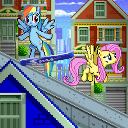 Size: 400x400 | Tagged: safe, artist:darksupasonic, fluttershy, rainbow dash, g4, city escape, pixel art, sonic adventure 2, sonic generations