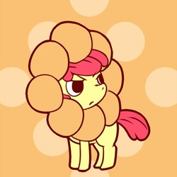 Size: 500x500 | Tagged: safe, artist:rigi, apple bloom, earth pony, pony, g4, adorabloom, apple bloom is not amused, blank flank, costume, cute, female, filly, madorable, pixiv, pon de lion, solo, unamused