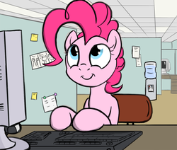 Size: 650x550 | Tagged: safe, artist:flavinbagel, pinkie pie, g4, computer, keyboard, office, office pinkie, water cooler