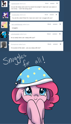 Size: 1000x1723 | Tagged: safe, artist:maplesunrise, pinkie pie, earth pony, pony, ask snuggle pie, g4, ask, cute, diapinkes, female, hat, nightcap, solo, tumblr