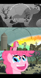 Size: 617x1151 | Tagged: safe, edit, edited screencap, screencap, pinkie pie, earth pony, pony, g4, the cutie mark chronicles, blank flank, comic, eye reflection, female, filly, filly pinkie pie, happy, pinkamena diane pie, rainbow, rainbow eyes, reflection, rock farm, screencap comic, smiling, solo, sonic rainboom, sparkly eyes, wingding eyes