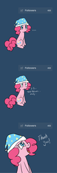 Size: 1000x2998 | Tagged: safe, artist:maplesunrise, pinkie pie, earth pony, pony, ask snuggle pie, g4, female, followers, hat, nightcap, solo, tumblr