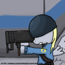 Size: 600x600 | Tagged: safe, artist:ucantw1n, derpy hooves, pegasus, pony, g4, female, mare, rocket launcher, soldier, soldier (tf2), team fortress 2