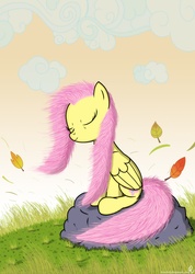 Size: 1369x1920 | Tagged: safe, artist:bcrich40, fluttershy, g4, leaves, windswept mane