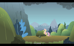 Size: 1024x640 | Tagged: safe, screencap, fluttershy, dragonshy, g4, my little pony: friendship is magic, food, pizza, youtube caption